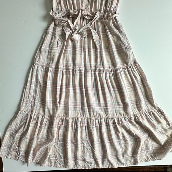 Adelyn Rae Pink Plaid Ruffle Midi Dress Sleeveless Tiered, Size Small - Picture 10 of 13